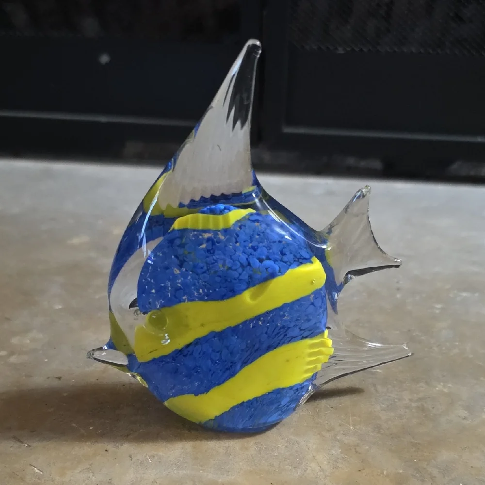 Murano Blue and Yellow Striped Glass Fish Figurine